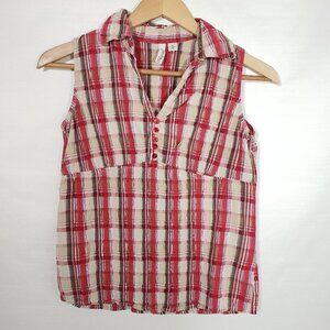 Vintage collar button babydoll Plaid Red vest Top Western PS